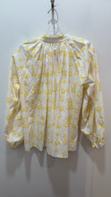 Load image into Gallery viewer, Deloreta White and yellow Cotton Floral Long sleeve quarter button Top, Size M
