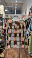 Load image into Gallery viewer, sage x clare brown, green &amp; multi Cotton Squares quarter button long sleeve Top
