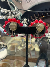Load image into Gallery viewer, Angela Caputi red &amp; black bead Vintage clip on Earrings
