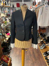 Load image into Gallery viewer, Cinq a&#39; Sept Black Polyester 3 button decor ruffle accents Blazer, Size 2
