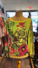 Load image into Gallery viewer, Save the Queen Green &amp; Pink Nylon Blend abstract floral Long sleeve mesh Top
