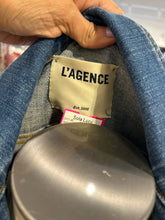 Load image into Gallery viewer, L'agence med wash Cotton Blend button down raw hem denim Jacket, Size S
