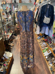 Biya Johnny Was Brown & Blue Mesh embroidered Layered Dress, Size M