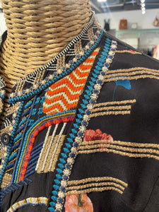 Biya Johnny Was black & multi Cupra Rayon embroidered Longsleeve Tunic, Size S