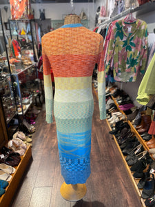 STAUD Blue/Orange Rayon color block Ribbed Dress, Size L