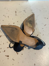 Load image into Gallery viewer, Manolo Blahnik Black W/embroidery detail sling back pointy toe Shoe, Size 39
