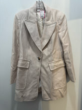 Load image into Gallery viewer, Veronica Beard Cream Cotton Blend long cut gold button down Blazer, Size S
