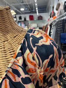 Apiece Apart Navy and orange Silk Floral shortsleeve Dress