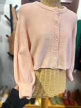 Load image into Gallery viewer, Alice + Olivia Pink Nylon Blend fuzzy Cropped Button Up Sweater
