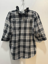 Load image into Gallery viewer, KMJ white &amp; black Flannel Plaid ruffle collar button down Top, Size M
