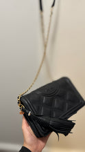 Load image into Gallery viewer, Tory Burch Black Leather EMBOSSED LOGO tassle detail Purse
