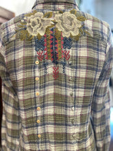 Load image into Gallery viewer, Johnny Was Workshop green, blue, pink Cotton Blend Plaid Floral Embroidery Top
