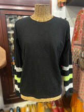 Load image into Gallery viewer, Lisa Todd Black, White &amp; Green Cotton striped colors Longsleeve Top
