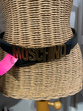 Load image into Gallery viewer, Moschino Black Leather W/ gold Lettering accent Belt, Size 40
