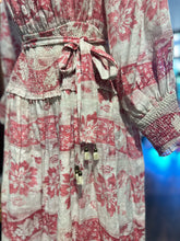 Load image into Gallery viewer, zimmermann bone and pink Linen Floral Waist detail off the shoulder Dress, Size 1=Small
