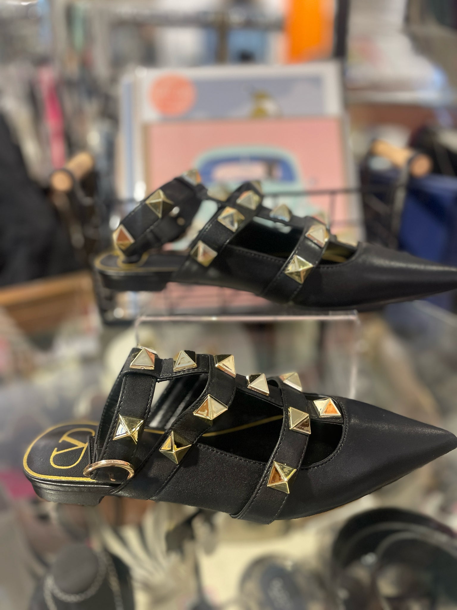 Valentino Black Leather  Pointed Toe WITH DUSTBAG Flats, Size 38