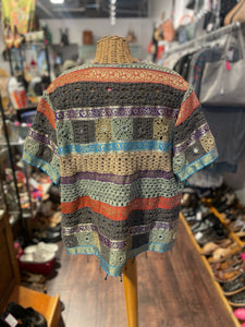 Sandy Starkman purple, blue, red rayon & cotton Crotchet Layering Top, Size XL