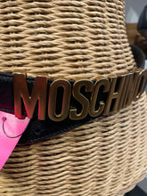 Load image into Gallery viewer, Moschino Black Leather W/ gold Lettering accent Belt, Size 40
