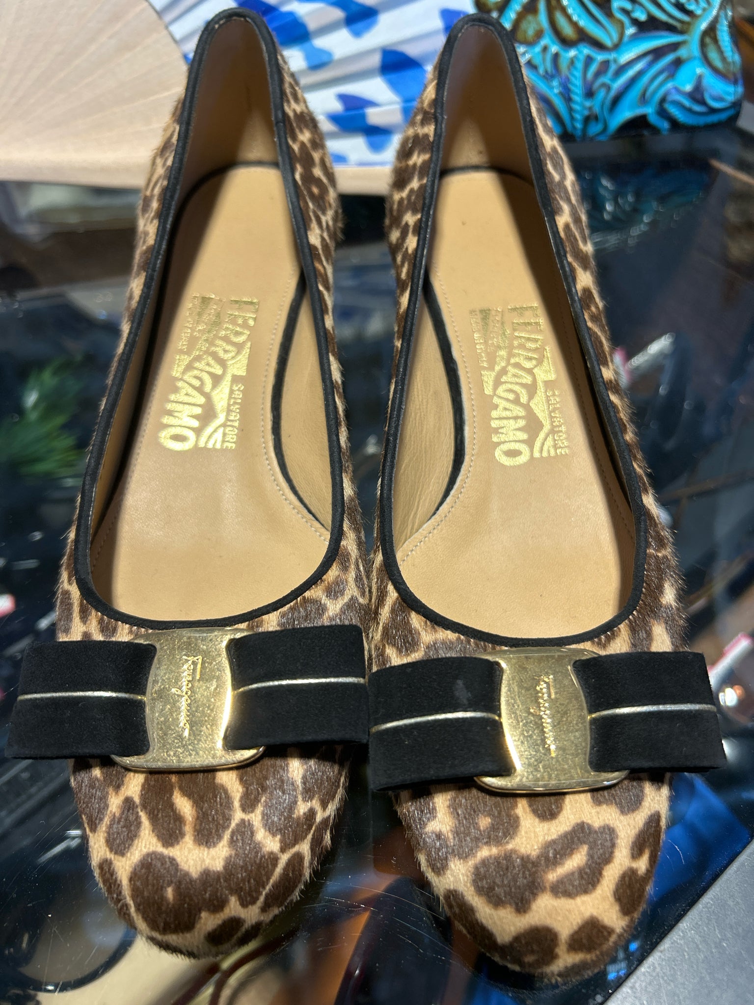 Ferragamo Brown Ponyhair Size 6 heeled flat Bow Shoe