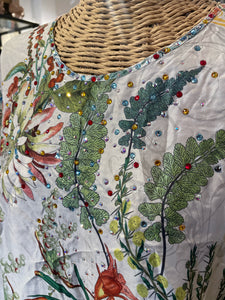 Johnny Was multicolor Silk Floral Longsleeve keyhole Top, Size XL