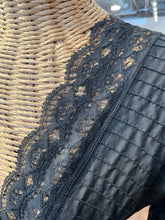 Load image into Gallery viewer, Vintage Black lace ruffle sleeve plunge neck Dress, Size 0
