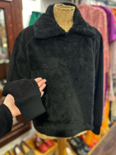 Load image into Gallery viewer, RUTI Black Polyester fuzzy Cropped asymmetrical Jacket
