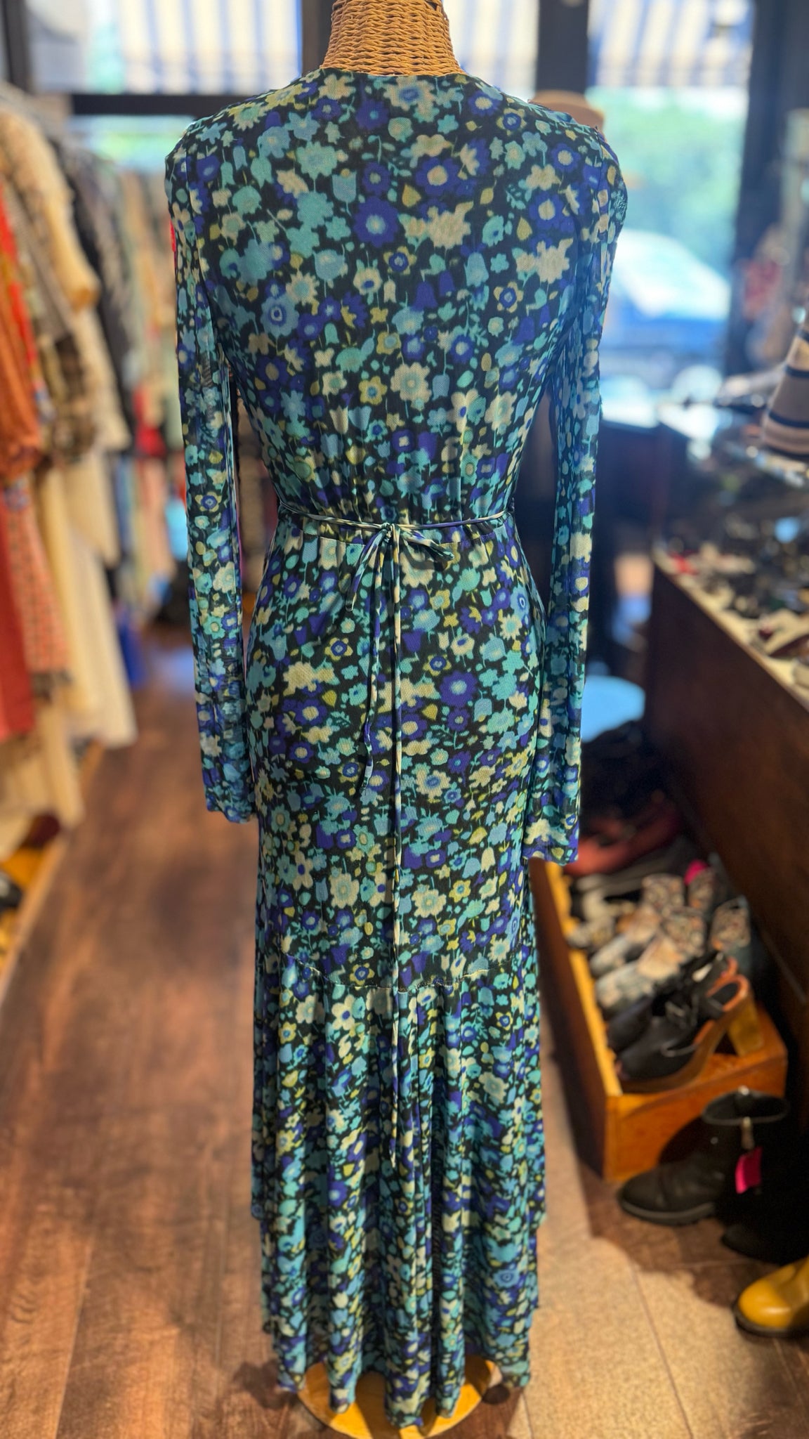 ganni maxi dress Satin in Flan Model is 59.5 and is wearing a size 36 Ganni + Seersucker Check Maxi