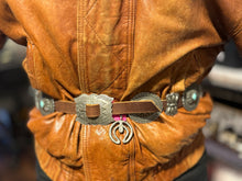 Load image into Gallery viewer, Adrienne Teeguarden Silver and brown Leather Western silver accent Belt, Size M/L
