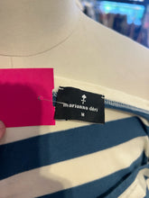 Load image into Gallery viewer, marianna deri ivory &amp; blue Cotton striped Mid sleeves boat neck Top
