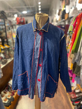 Load image into Gallery viewer, Ellen Hauptli navy/red/yllw Blend speckled stitching Top, Size One Size
