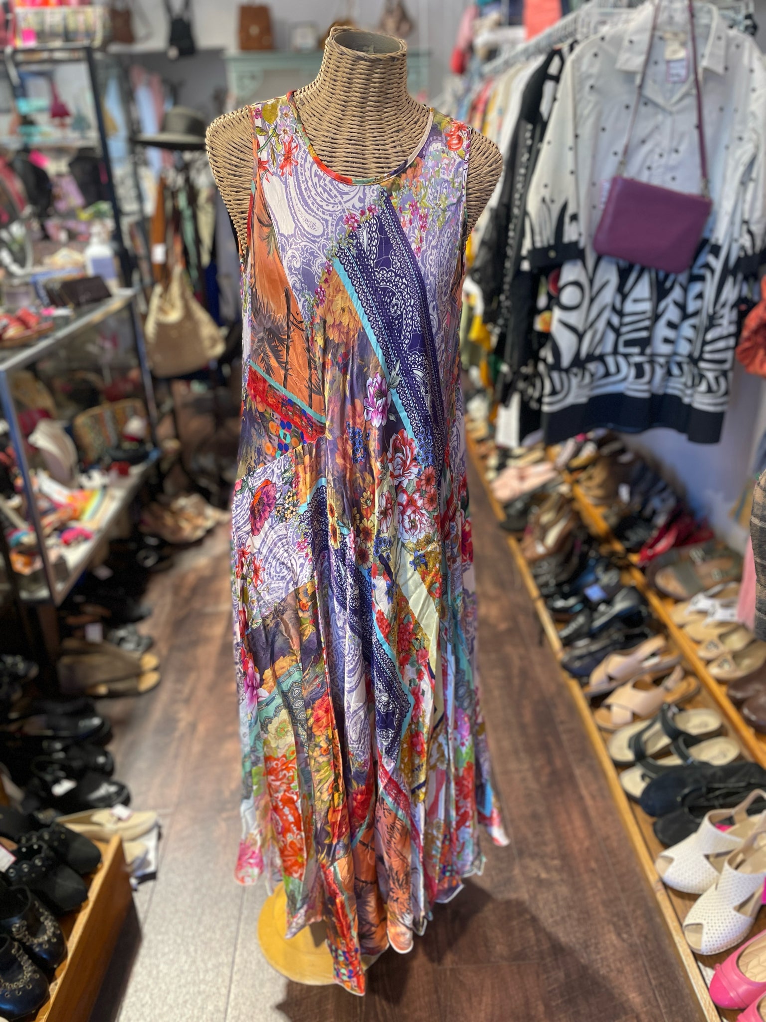 Johnny Was peach & beige Viscose blend Floral Sleeveless maxi Dress, Size M