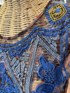 Biya Johnny Was Brown & Blue Mesh embroidered Layered Dress, Size M