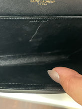 Load image into Gallery viewer, YSL Black &amp; Gold patent leather python envelope Purse
