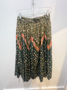 Ulla Johnson Green Cotton Tie Dye Belted Long Skirt, Size 4