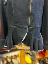 Load image into Gallery viewer, Samuel dong Black Cotton Blend Distressed frilly trim Jacket, Size L
