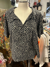 Load image into Gallery viewer, Caron Callahan Black &amp; Taupe Viscose Dotted collared short sleeve Top, Size S
