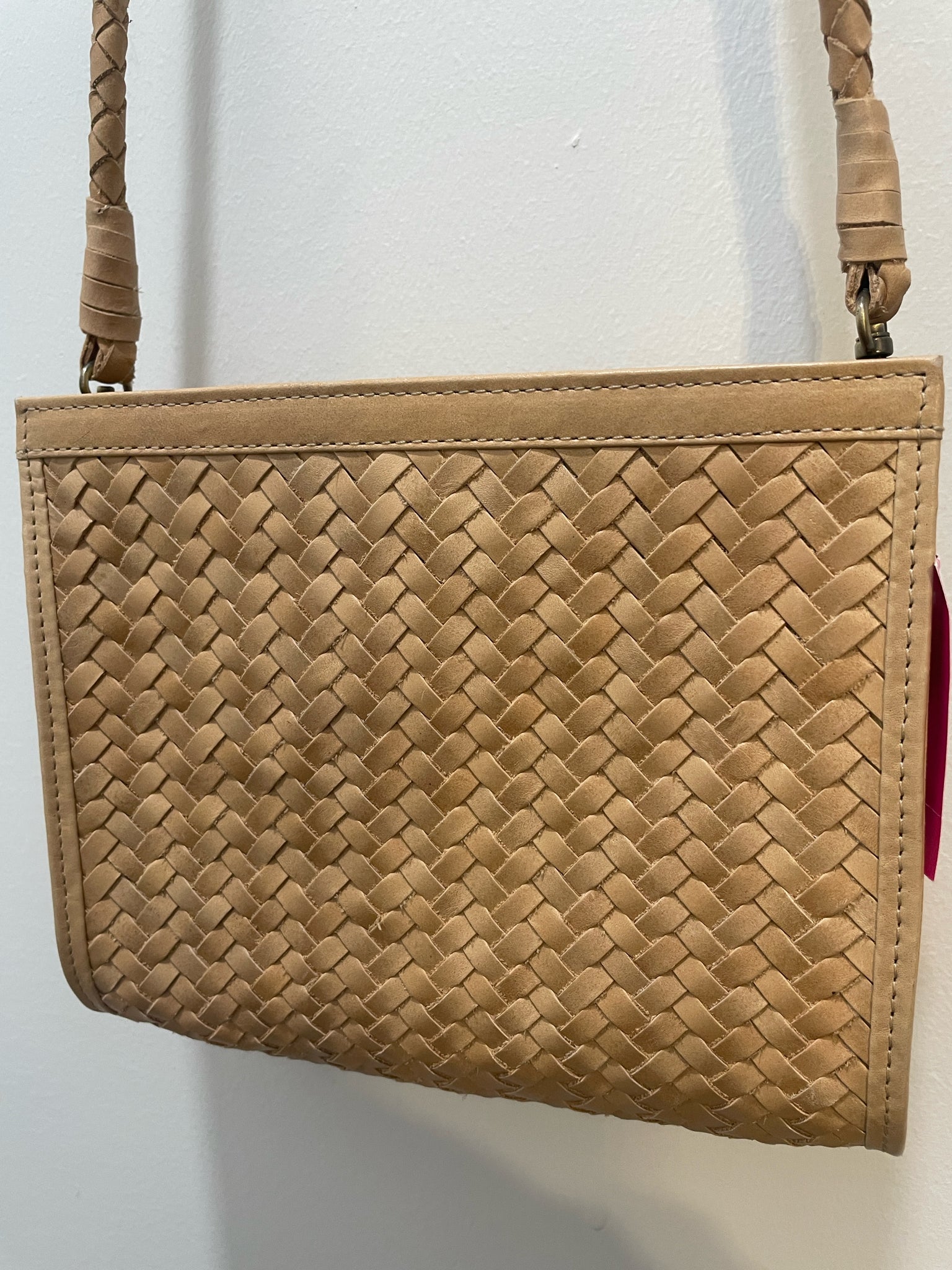 Bembien Tan Leather Woven crossbody Purse