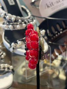 Angela Caputi red & black bead Vintage clip on Earrings