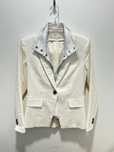 Load image into Gallery viewer, Veronica Beard White Cotton w/silver accent Removable lapel Blazer, Size 6
