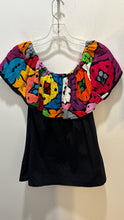 Load image into Gallery viewer, DRACO black &amp; multi Cotton embroidered Made in Mexico Top, Size L
