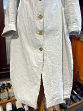Load image into Gallery viewer, Hannoh Wessel White &amp; light blue Cotton Blend Pinstripe Trench W/Ribbon Jacket, Size 40
