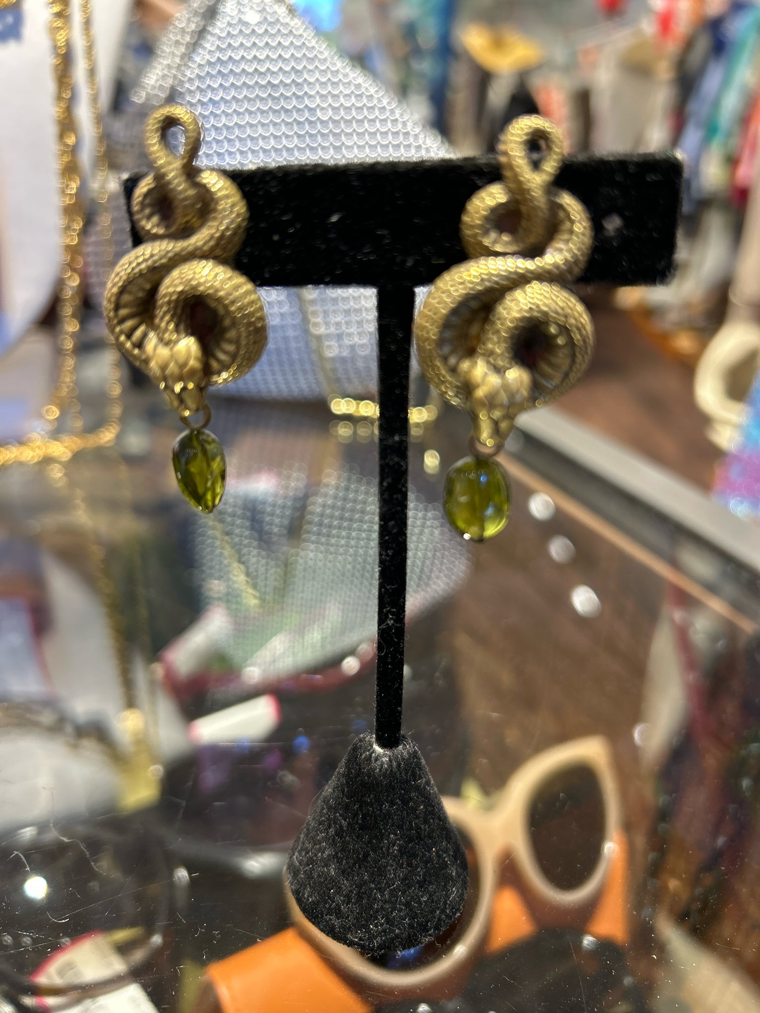 Stephen Dweck gold tone Vermeil W/Peridot Snake Clip on Earrings