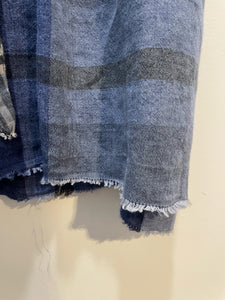 Hannoh Wessel Blue Linen Plaid pleat drawstring Skirt, Size 36