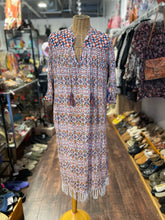 Load image into Gallery viewer, Roller Rabbit White, blue &amp; red Cotton Floral Tassel Tie Dress, Size M
