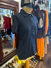 Load image into Gallery viewer, Tory Burch Navy Cotton quarter button Polo Top
