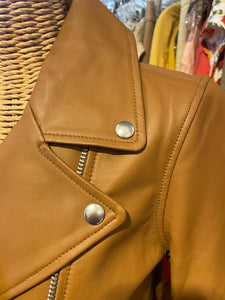 Paige almond Leather motorcycle style Metal Hardware Jacket, Size Small