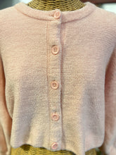 Load image into Gallery viewer, Alice + Olivia Pink Nylon Blend fuzzy Cropped Button Up Sweater
