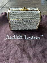 Load image into Gallery viewer, Judith Leiber Gold swarovski crystals Mini evening purse w/chain strap, AS IS missing crystals, duster included
