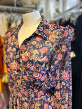 Load image into Gallery viewer, MISA Blue &amp; pink Poly Floral sheer Dress
