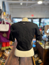 Load image into Gallery viewer, Maniere De Voir Black Viscose blend mixed fabric Cropped Buttons Top
